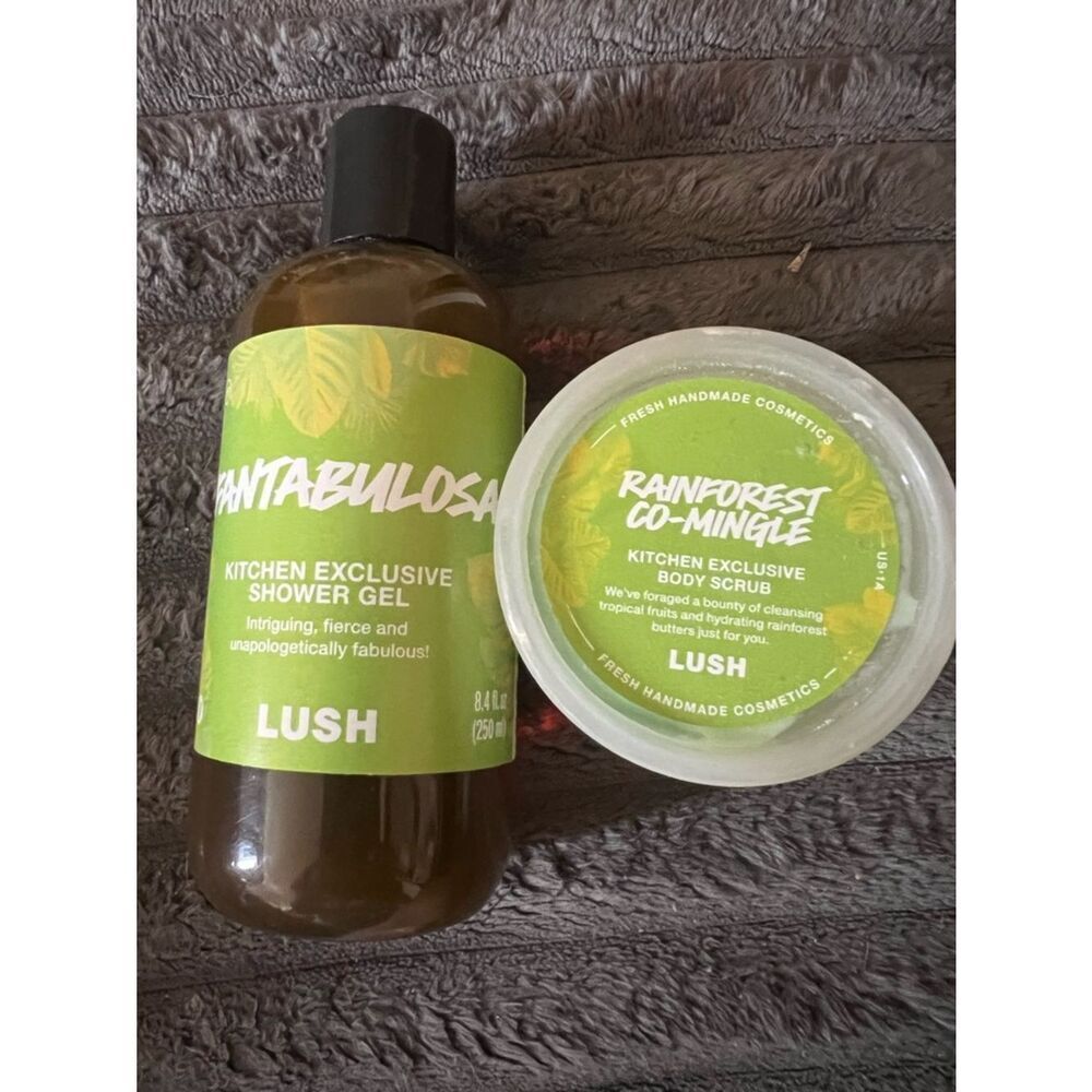 1 LEFT! LUSH Fantabulosa Shower Gel 8.4 oz & Rainforest Body Scrub 3.5 oz